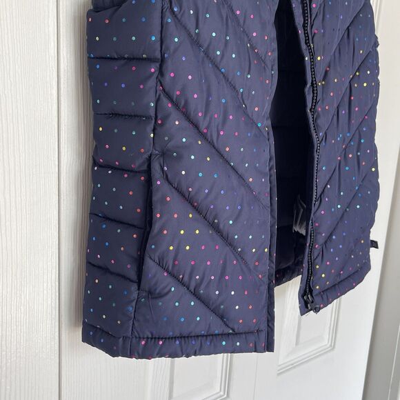 Gap Teen Girls puffer vest Water Resistant Large Blue Polka Dots - Picture 6 of 11